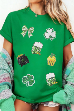 Bright Green Dainty Irish Fashion Sequin Graphic Tee