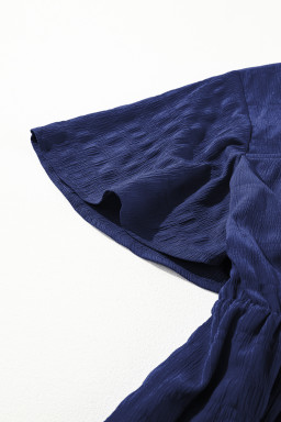 Blue Plus Size Short Sleeve Lace-up High Waist Midi Dress