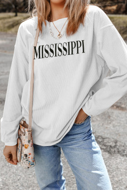 White Raised Rib MISSISSIPPI Baggy Sweatshirt