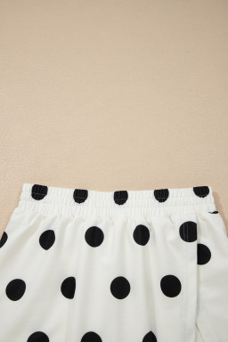 White Ribbed Trim Polka Dot Print Tank Split Mini Skort 2pcs Set