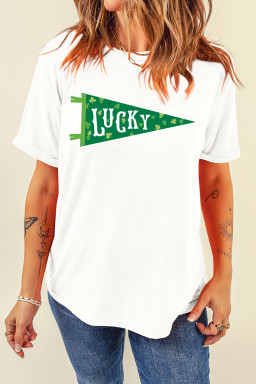 White LUCKY Clover Pennant St Patricks Day T Shirt