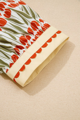 White Tulip Floral Print Cotton Puff Short Sleeve Mini Dress