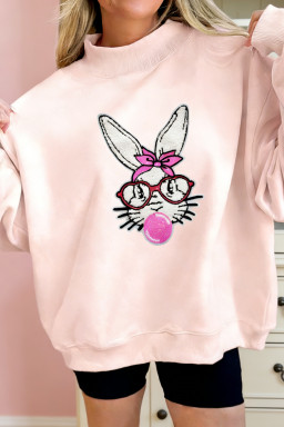 Apricot Pink Bubble Gum Bunny Chenille Patch Sweatshirt