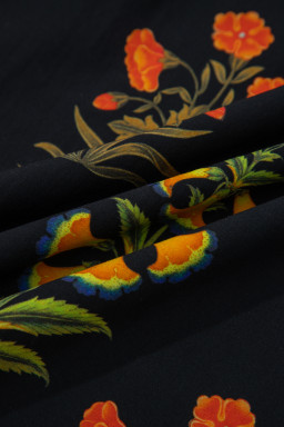 Black Floral Print Lace Trim Frilled V Neck Short Sleeve Shirt