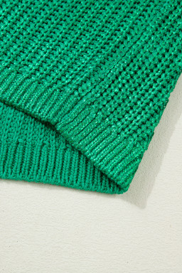 Bright Green Solid Color Knit High Neck Short Sleeve Sweater