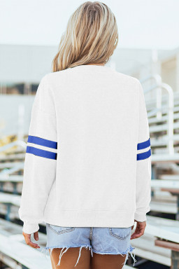 White Baseball Game Day Printed Varsity Striped Sweatshirt