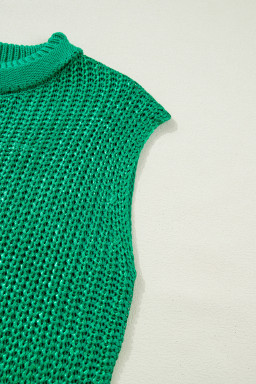 Bright Green Solid Color Knit High Neck Short Sleeve Sweater