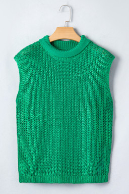 Bright Green Solid Color Knit High Neck Short Sleeve Sweater