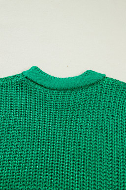 Bright Green Solid Color Knit High Neck Short Sleeve Sweater
