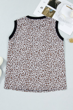 Khaki Contrast Trim Plus Size Leopard Vest