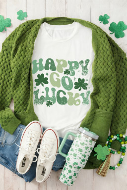 White HAPPY GO LUCKY St Patricks Day Graphic Tee