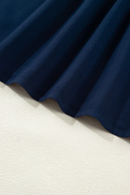 Navy Blue Button Detail Leopard Metallic Trim Short Sleeve Tunic Dress