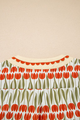 White Tulip Floral Print Cotton Puff Short Sleeve Mini Dress