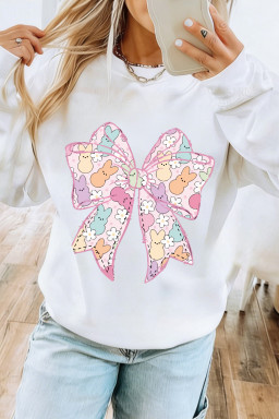 White Easter Bunny Bow Printed Casual Sweatshirt