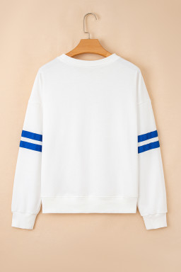 White Baseball Game Day Printed Varsity Striped Sweatshirt