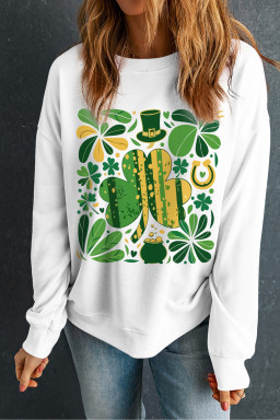 White St Patricks Day Clover Clipart Graphic Sweatshirt