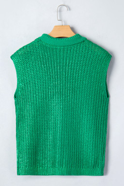 Bright Green Solid Color Knit High Neck Short Sleeve Sweater