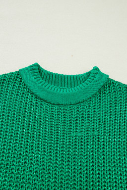 Bright Green Solid Color Knit High Neck Short Sleeve Sweater