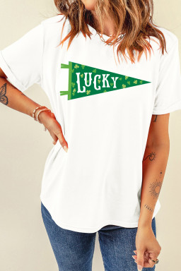 White LUCKY Clover Pennant St Patricks Day T Shirt
