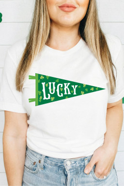 White LUCKY Clover Pennant St Patricks Day T Shirt