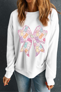White Easter Bunny Bow Printed Casual Sweatshirt