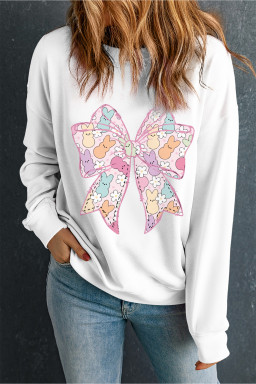 White Easter Bunny Bow Printed Casual Sweatshirt