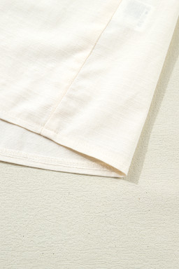 Beige Contrast Color Trim Button Down Long Puff Sleeve Shirt