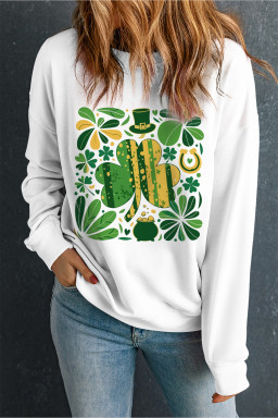 White St Patricks Day Clover Clipart Graphic Sweatshirt
