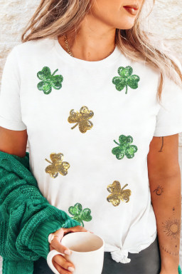 White 2-tone Sequin Clovers St Patricks Day T Shirt