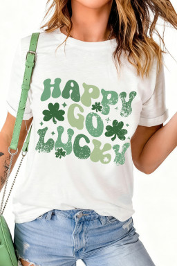 White HAPPY GO LUCKY St Patricks Day Graphic Tee