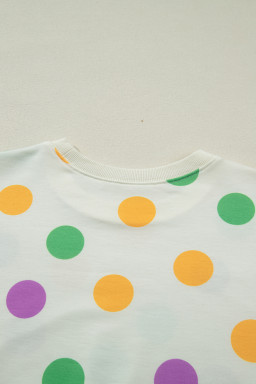 Multicolour Polka Dot Print Drop Shoulder Pullover Drawstring Shorts Set