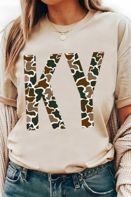 Khaki Camouflage KY Printed Casual Tee