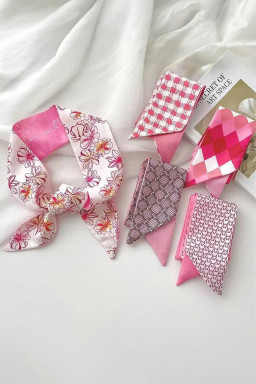 Rose Red Valentines Day Sweet Rhombus Print Ribbon Hair Band Silky Scarf