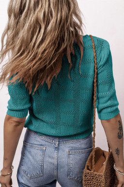 Skobeloff Plaid Pattern Crochet Knit Short Sleeve Sweater