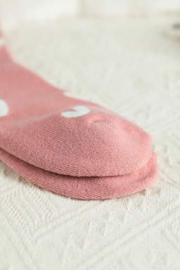 Pink Contrast Heart Print Ribbed Cuff Womens Crew Socks