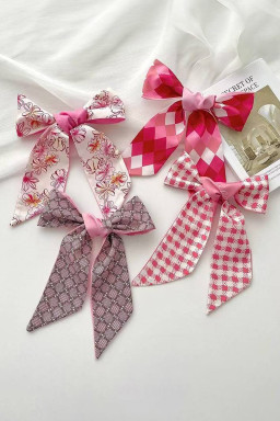 Rose Red Valentines Day Sweet Rhombus Print Ribbon Hair Band Silky Scarf