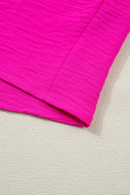 Rose Red Dolman Half Sleeve Leopard Patchwork Trim V Neck Blouse