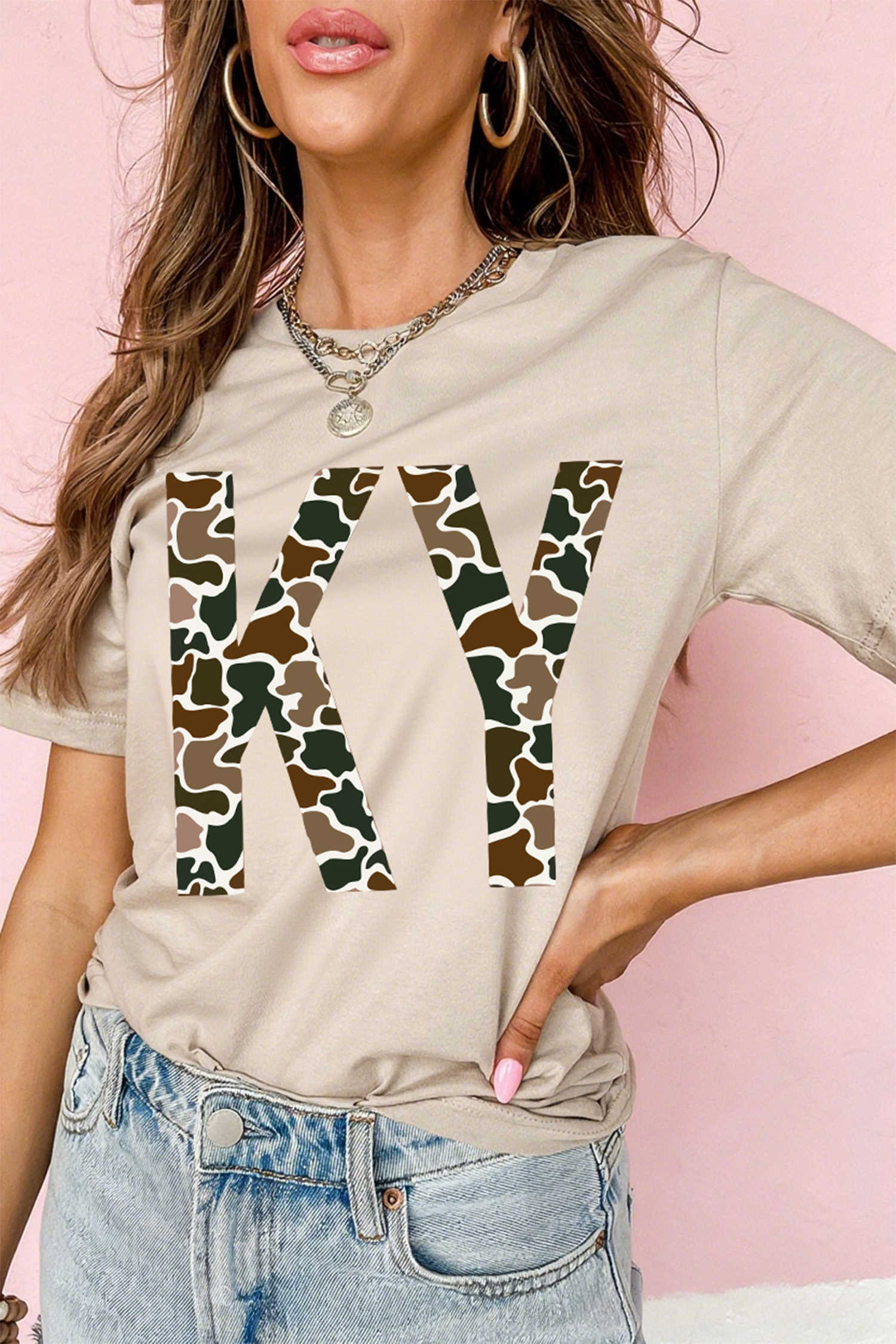 Khaki Camouflage KY Printed Casual Tee