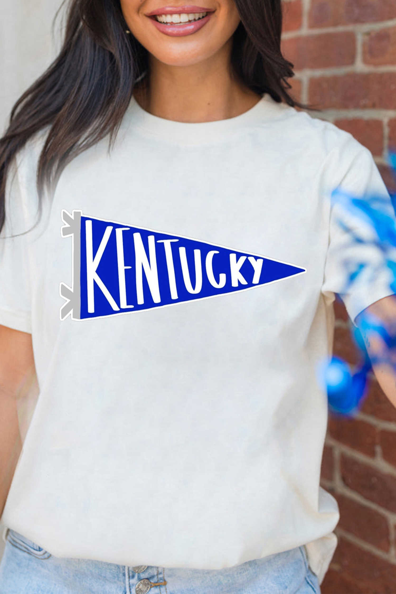 White KENTUCKY Pennant Print Casual Tee