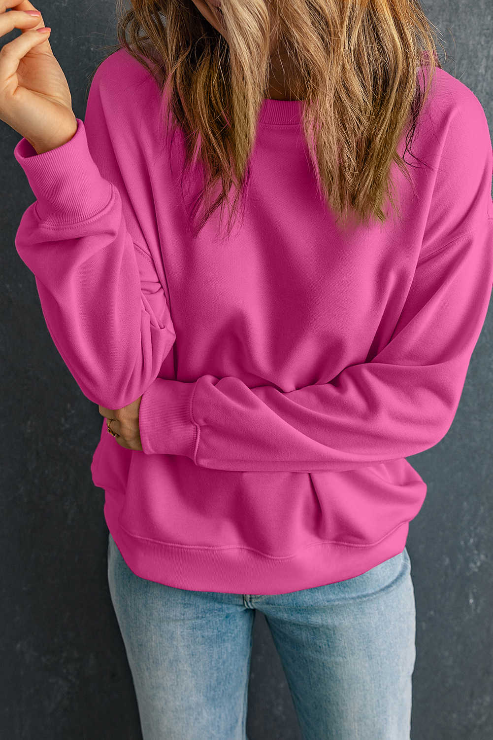 Rose Red Solid Classic Crewneck Pullover Sweatshirt