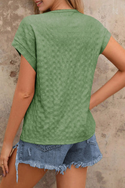 Grass Green Solid Color Textured Batwing Sleeve Tee
