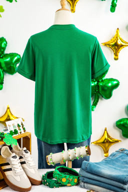 Bright Green St Patricks Day Lucky Shamrock Printed Casual Tee