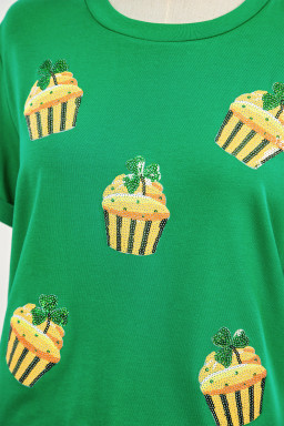 Bright Green St Patricks Day Sequin Cupcake Graphic T Shirt
