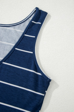 Blue Gray Stripe Print Open Back Sleeveless Maxi Dress with Slits