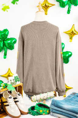 Khaki Sequin Horseshoe Mardi Gras Graphic Corded Ribbed Baggy Sweatshirt