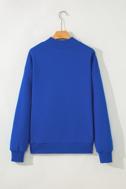 Dark Blue Baseball Large Bow Mock Neck Sweatshirt