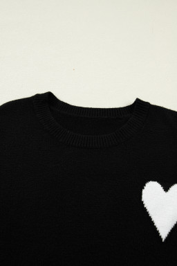 Black Heart Detail Contrast Cuffs Baggy Sweater