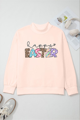 Apricot Pink Happy Easter Playful Letter Printed Sweatshirt