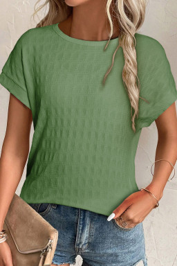 Grass Green Solid Color Textured Batwing Sleeve Tee