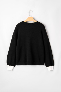 Black Heart Detail Contrast Cuffs Baggy Sweater